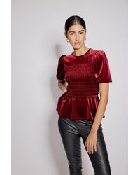 Nobody's Child - Velvet Puff Sleeve Peplum Top - Lyst