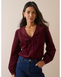 Nobody's Child - Burgundy Floral Embroidered Collar Cord Blouse - Lyst