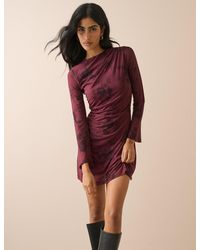 Nobody's Child - Burgundy Floral Long Sleeve Ruched Kiera Mini Dress - Lyst