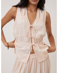 Nobody's Child - Peach Cordie Ruched Tie Front Linen-Rich Top - Lyst