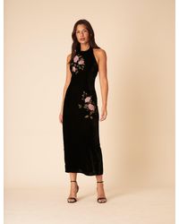 Nobody's Child - Velvet Floral Halter Neck Alexandra Midi Dress - Lyst