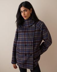 Nobody's Child - Check Funnel Neck Relaxed Fit Wool-Blend Coat - Lyst