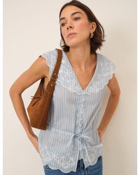 Nobody's Child - Light Pinstripe Broderie Collar Simona Top - Lyst