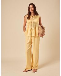 Nobody's Child - Butter Linen-Blend Tie Front Top - Lyst