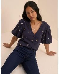 Nobody's Child - Floral Embroidered Puff Sleeve Top - Lyst