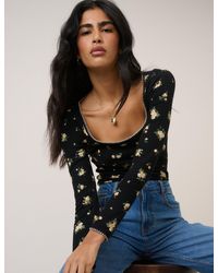 Nobody's Child - Floral Whipstitch Pointelle Scoop Neck Top - Lyst