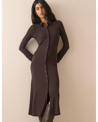 Nobody's Child - Chocolate Modal-Rich Button Front Midi Dress - Lyst