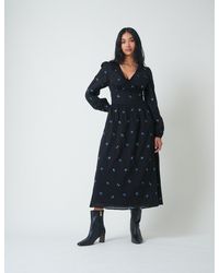 Nobody's Child - Floral Embroidered Balloon Sleeve Alysia Midi Dress - Lyst
