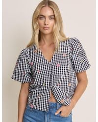 Nobody's Child - Gingham And Floral Puff Sleeve Top - Lyst