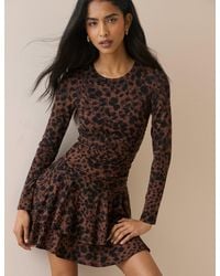 Nobody's Child - Leopard Print Long Sleeve Yuki Mini Dress - Lyst