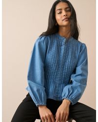 Nobody's Child - Mid-Wash Pintuck Denim Blouse - Lyst