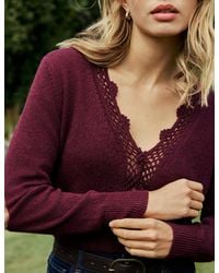 Nobody's Child - Burgundy Crochet Trim V-Neck Cardigan - Lyst