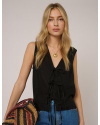 Nobody's Child - Linen-Blend Tie Front Tessa Top - Lyst