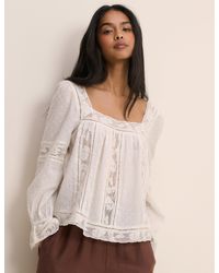 Nobody's Child - Lace Trim Long Sleeve Blouse - Lyst