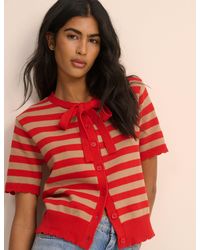 Nobody's Child - Strip Short Sleeve Tie Neck Cardigan - Lyst