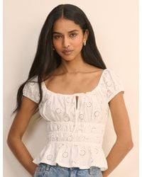 Nobody's Child - Broderie Anglaise Shirred Milkmaid Top - Lyst