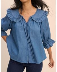 Nobody's Child - Mid Denim Floral Short Sleeve Blouse - Lyst