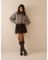 Nobody's Child - Heritage Check Faux Fur Collar Bomber Jacket - Lyst