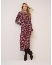 Nobody's Child - Burgundy Floral Long Sleeve Laurella Jersey Midi Dress - Lyst