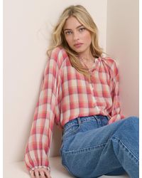 Nobody's Child - Check Balloon Sleeve Blouse - Lyst