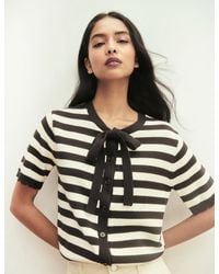 Nobody's Child - And Stripe Short Sleeve Tie Neck Cardigan - Lyst
