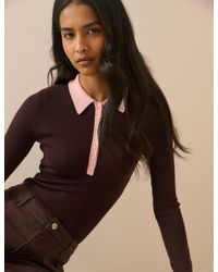 Nobody's Child - Contrast Collar Rib Polo Top - Lyst