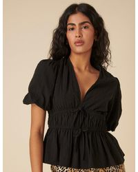 Nobody's Child - Tie Front Puff Sleeve Top - Lyst