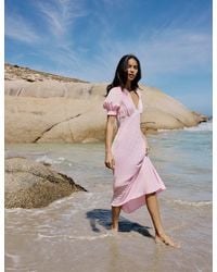 Nobody's Child - Polka Dot Satin Puff Sleeve Angela Midi Dress - Lyst
