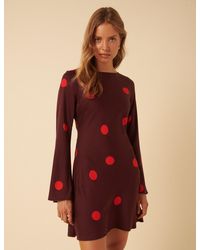 Nobody's Child - Burgundy Polka Dot Long Sleeve Romy Mini Dress - Lyst