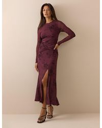 Nobody's Child - Burgundy Floral Long Sleeve Ruched Tammy Midi Dress - Lyst