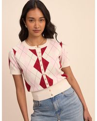 Nobody's Child - And Argyle Check Short Sleeve Cardigan - Lyst