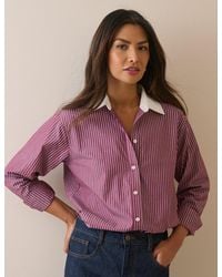 Nobody's Child - Burgundy Pinstripe Contrast Collar Shirt - Lyst