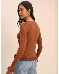 Nobody's Child - Rib And Ruffle Sheer Knit Cardigan - Lyst
