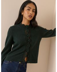 Nobody's Child - Forest Wool-Blend Crochet Trim Crew Neck Cardigan - Lyst