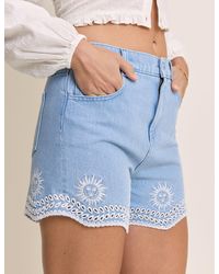 Nobody's Child - Light Wash Embroidered Scallop Denim Shorts - Lyst