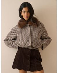 Nobody's Child - Heritage Check Faux Fur Collar Bomber Jacket - Lyst