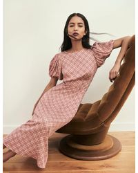 Nobody's Child - Check Puff Sleeve Quinn Midi Dress - Lyst