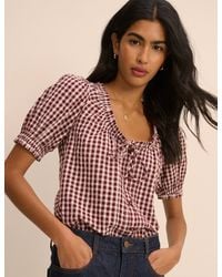 Nobody's Child - Burgundy Gingham Puff Sleeve Lumi Blouse - Lyst