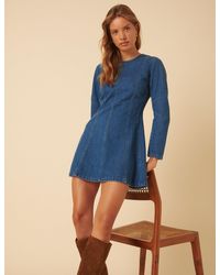 Nobody's Child - Mid Wash Denim Long Sleeve A-Line Mini Dress - Lyst