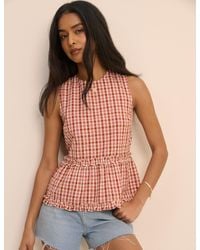 Nobody's Child - Burgundy And Gingham Frilled Vanessa Peplum Top - Lyst