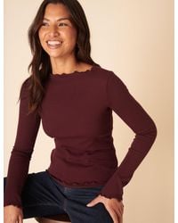 Nobody's Child - Burgundy Boat Neck Frill Ribbed Top - Lyst
