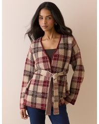 Nobody's Child - And Burgundy Check Belted Knit Jacket - Lyst