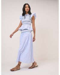 Nobody's Child - Striped Shirred Waist Midi Skirt - Lyst