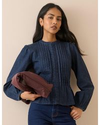 Nobody's Child - Dark Wash Pintuck Denim Blouse - Lyst
