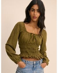 Nobody's Child - Embroidered Long Sleeve Shirred Bodice Top - Lyst