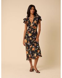 red floral embroidered frill sleeve melissa midi dress Floral Embroidered Maxi Dress With Sheer Flutter Sleeves In Burgundy Multi main image 0