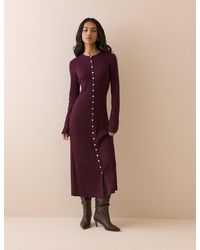 Nobody's Child - Burgundy Ribbed Knitted Midi Dress - Lyst