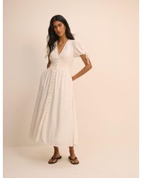 Nobody's Child - Linen-Rich Button Front Ezra Midi Dress - Lyst