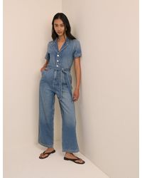 Nobody's Child - Mid Wash Denim Tie Waist Mylos Jumpsuit - Lyst