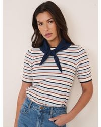 Nobody's Child - Striped Tie Neck T-Shirt - Lyst
